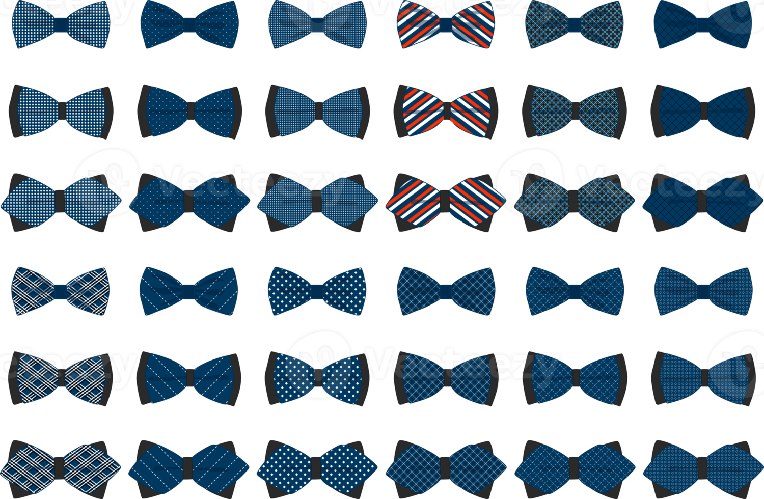 grand ensemble cravates différents types, noeuds papillon différentes tailles png