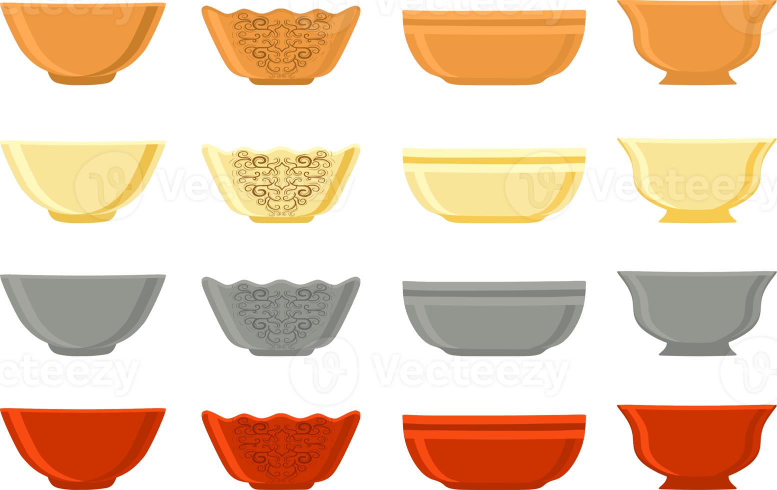 Set of empty glass soup bowls png