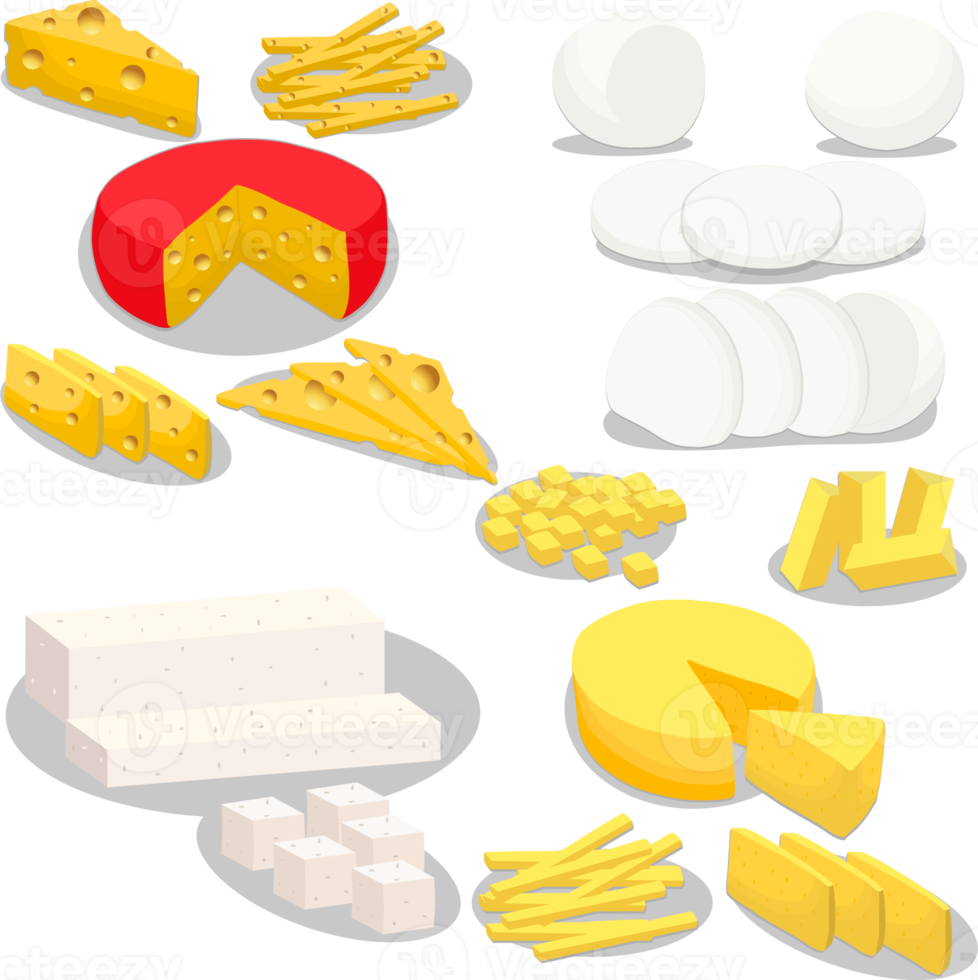 big kit cheese dairy product, slices of different shapes png