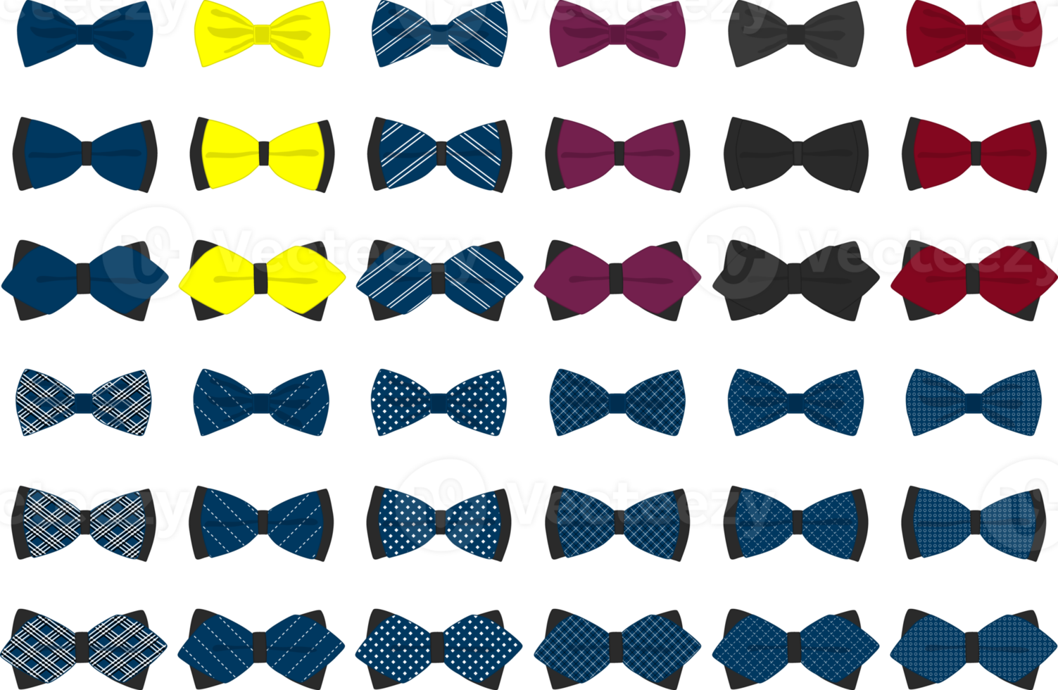 grand ensemble cravates différents types, noeuds papillon différentes tailles png