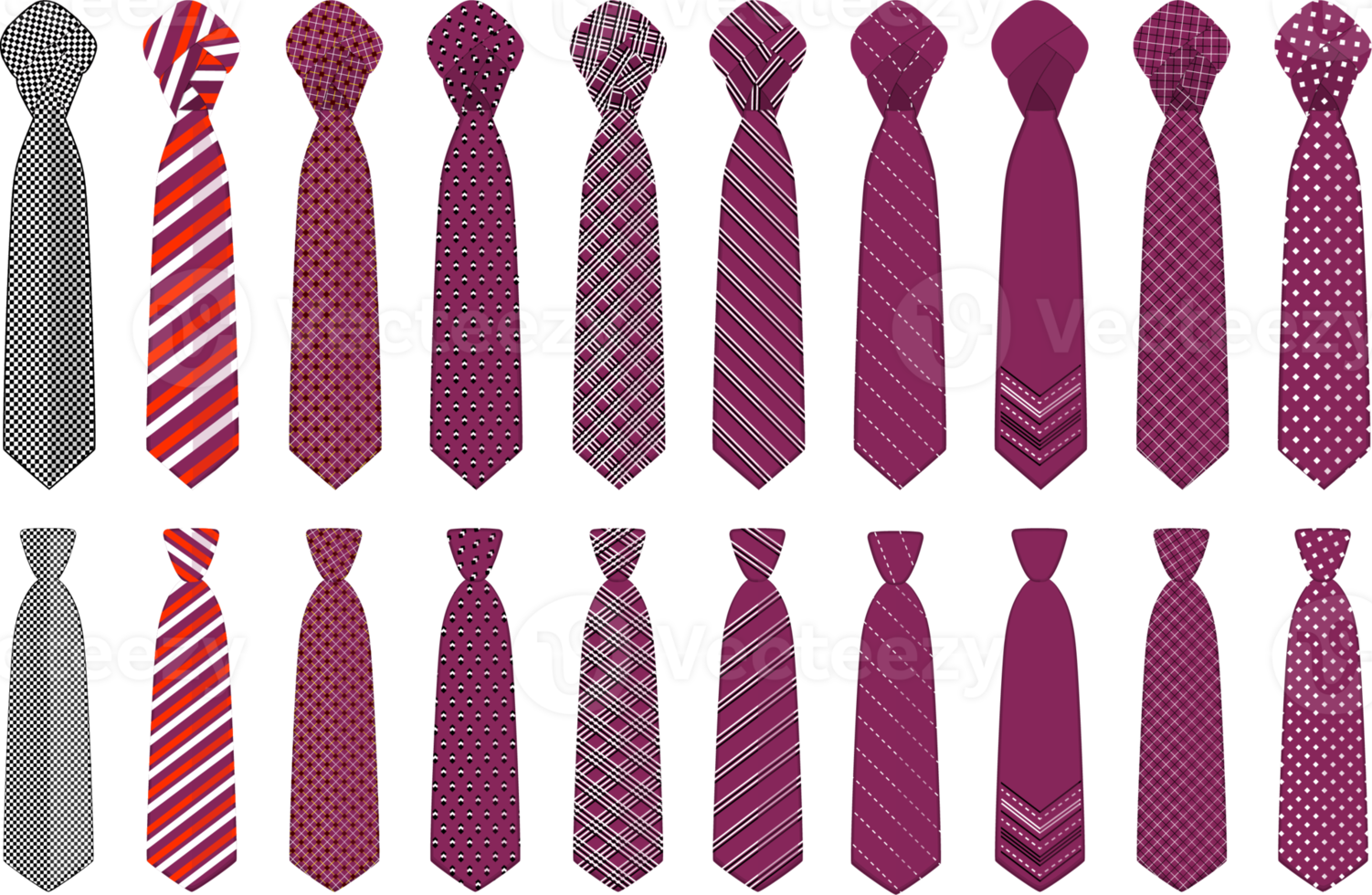 big set ties different types, neckties various size png