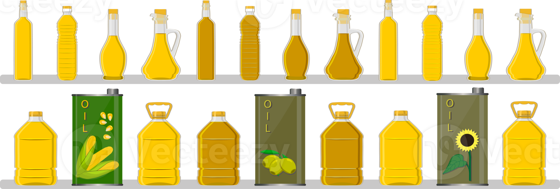 big kit oil in different glass bottles for cooking food png