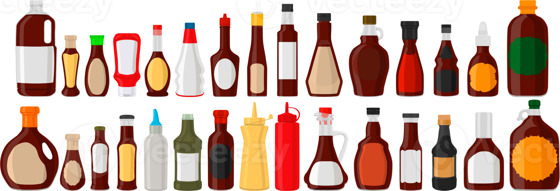 kit grande botellas de vidrio variadas llenas de salsa liquida teriyaki png