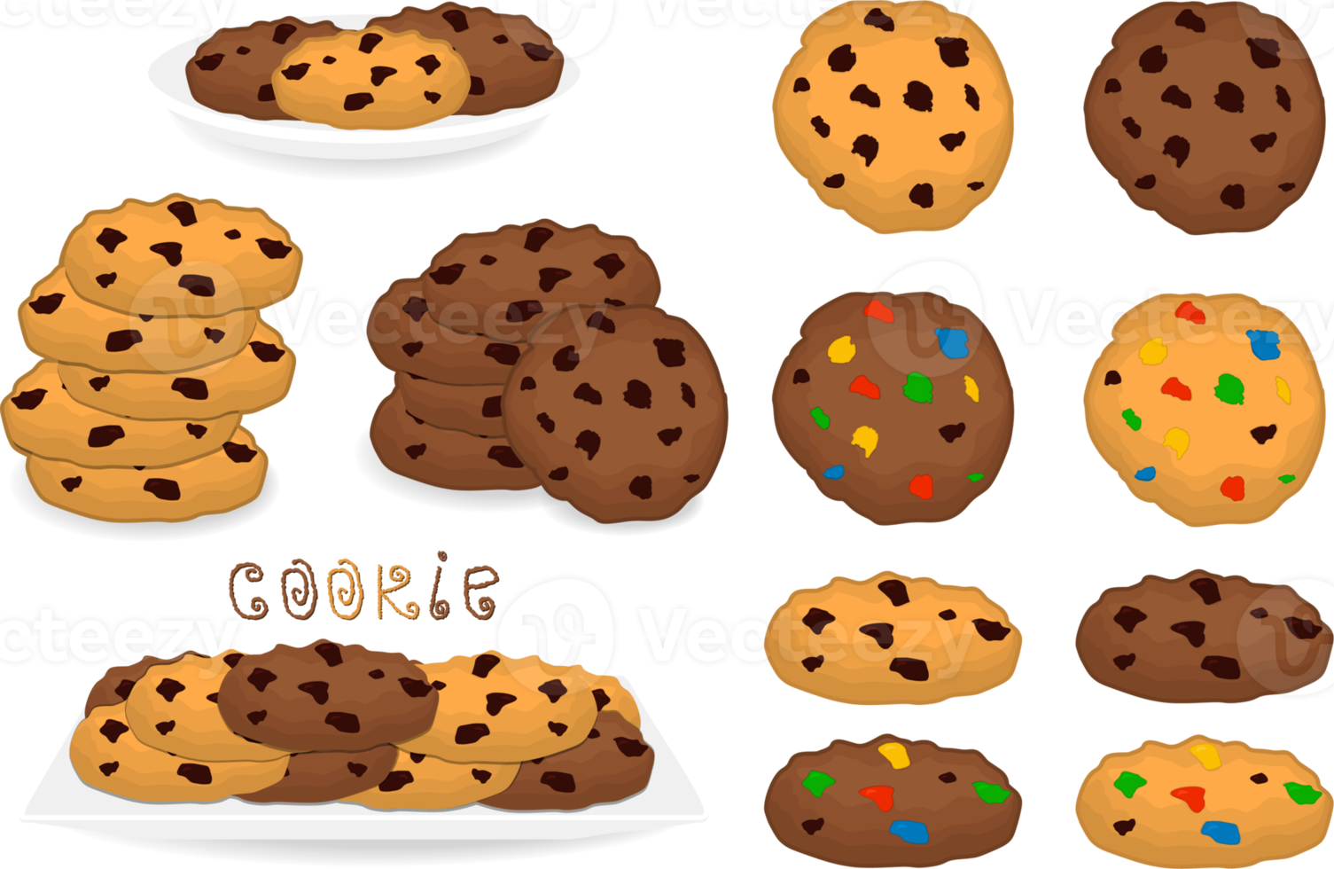 big set different biscuit, kit colorful pastry cookie png