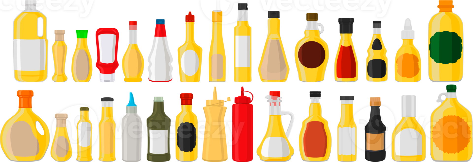 big kit varied glass bottles filled liquid cheese sauce png