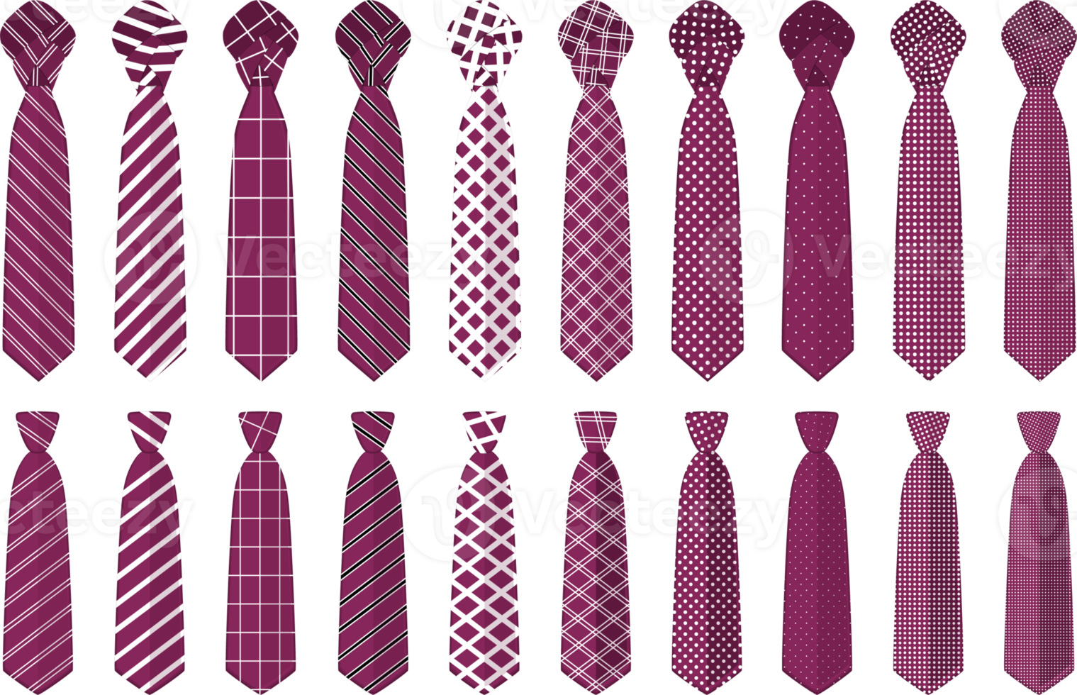 big set ties different types, neckties various size png