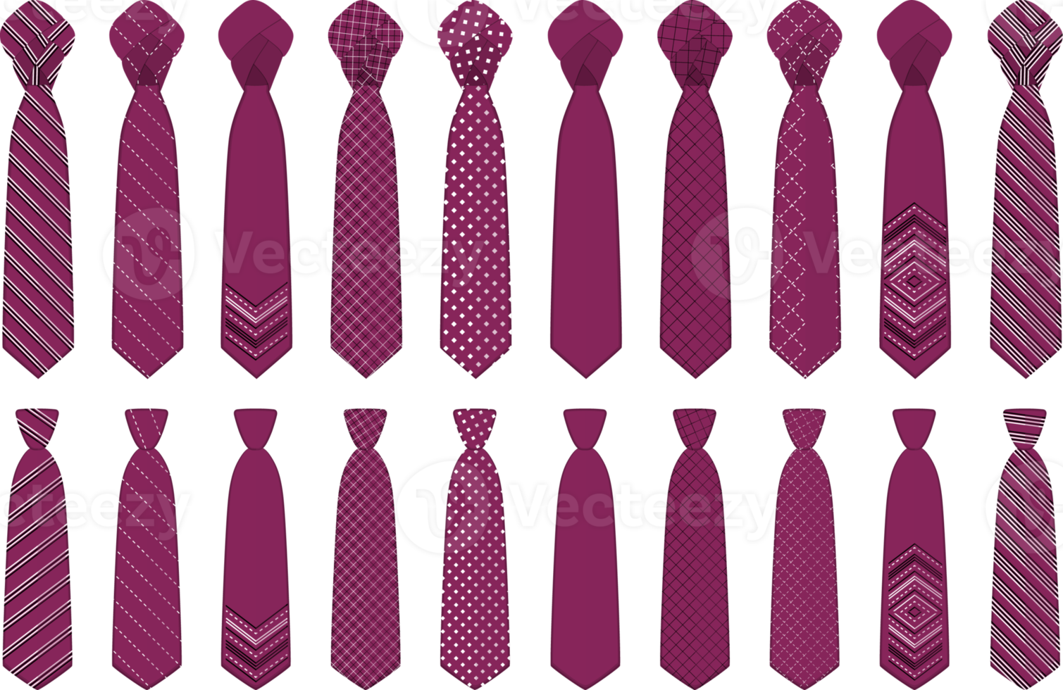 big set ties different types, neckties various size png