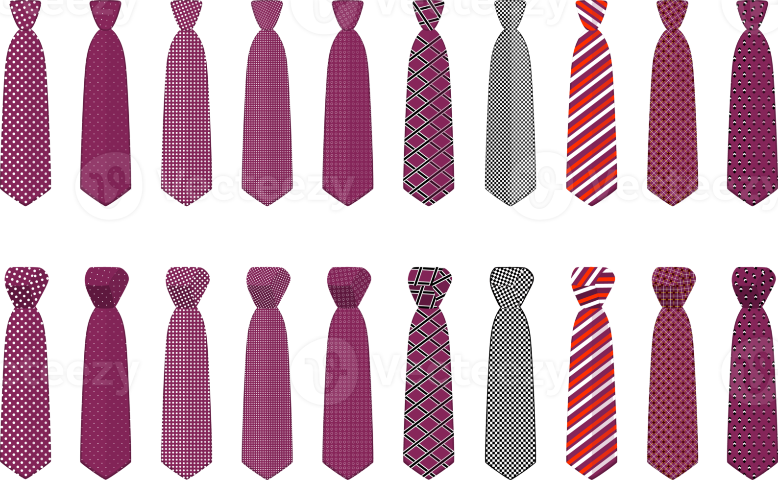 big set ties different types, neckties various size png