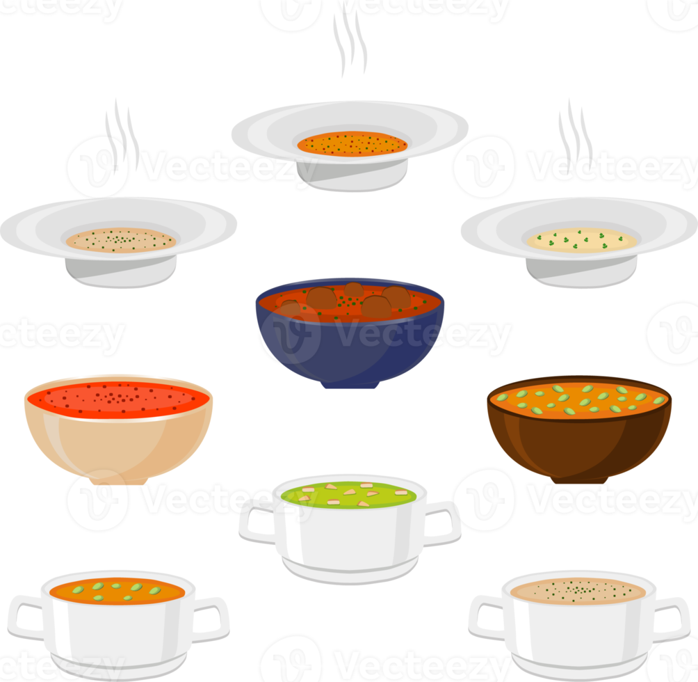 Various ceramic bowl of soup png