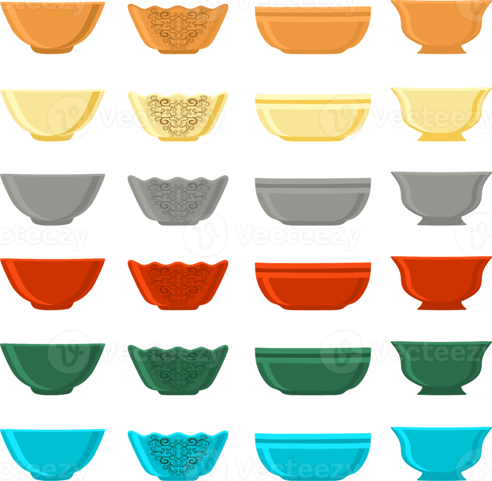 Set of empty glass soup bowls png