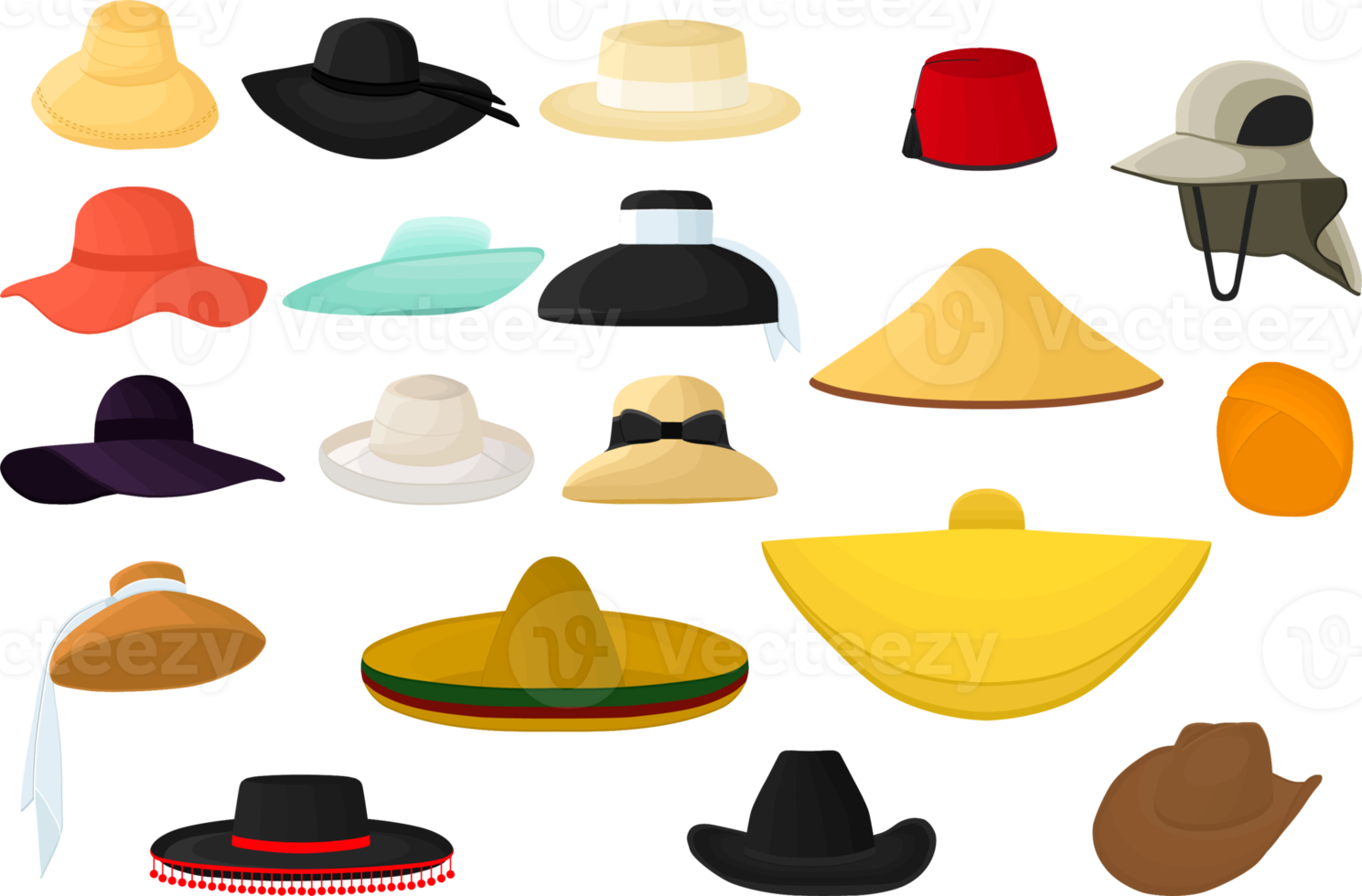 big kit different types hats, beautiful caps png