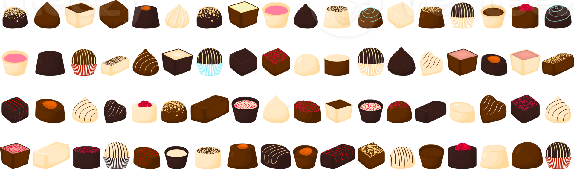 hermoso, grande, conjunto, dulce, chocolate, caramelo, bombón png