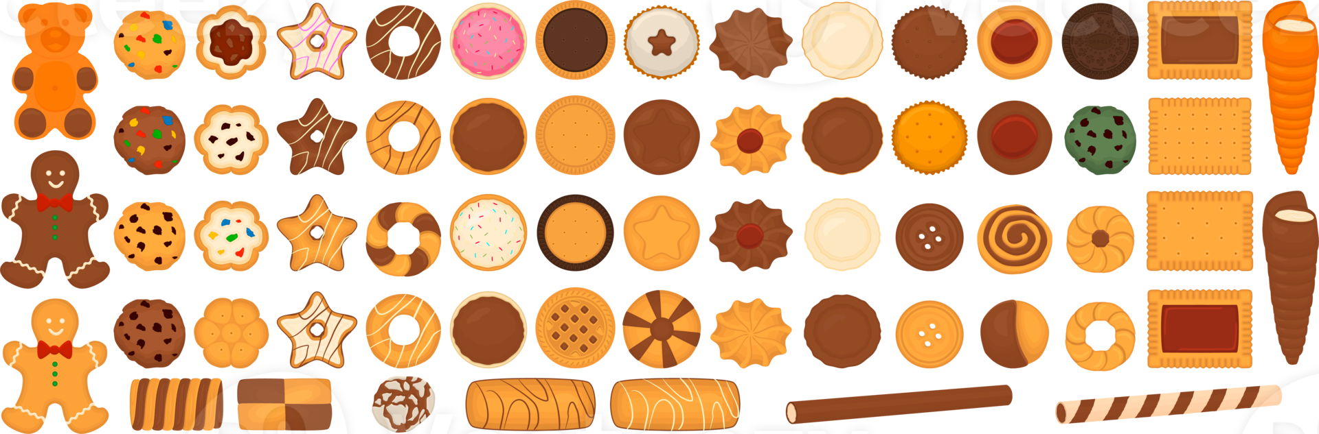 grand ensemble biscuit différent, kit biscuit pâtissier coloré png