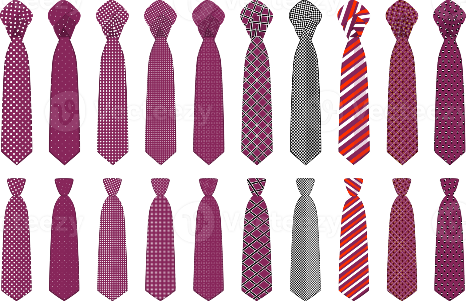 big set ties different types, neckties various size png