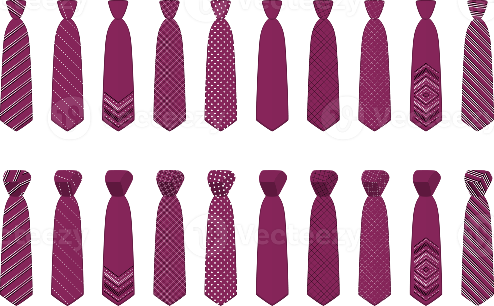 big set ties different types, neckties various size png