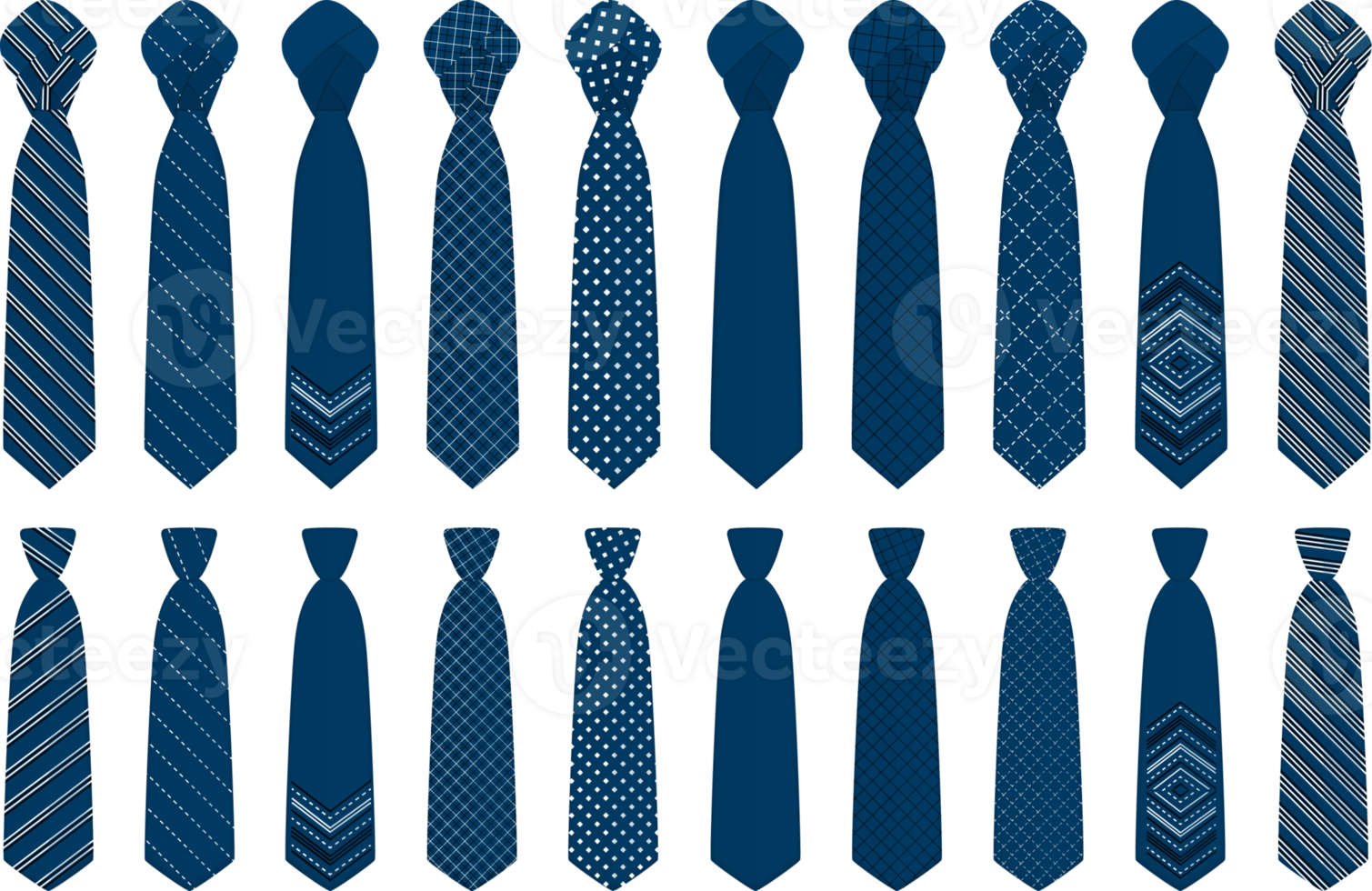 big set ties different types, neckties various size png