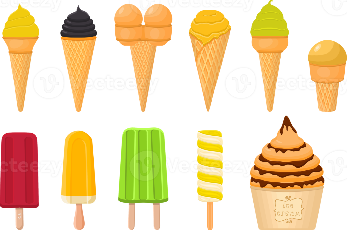 big kit ice cream popsicle different types in cone waffle cup png