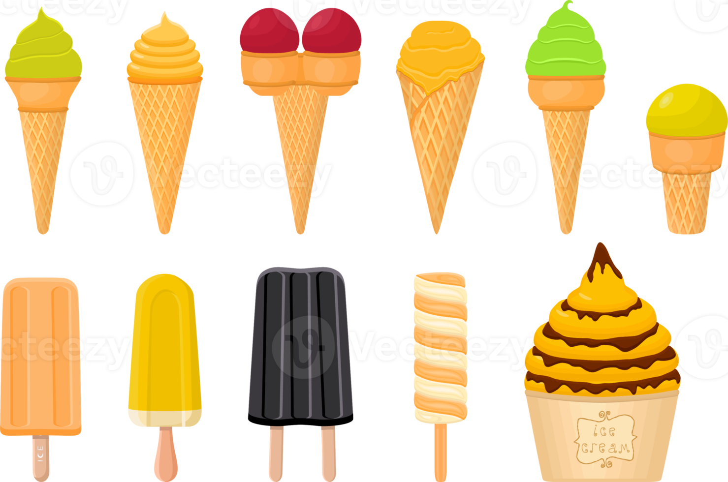 big kit ice cream popsicle different types in cone waffle cup png