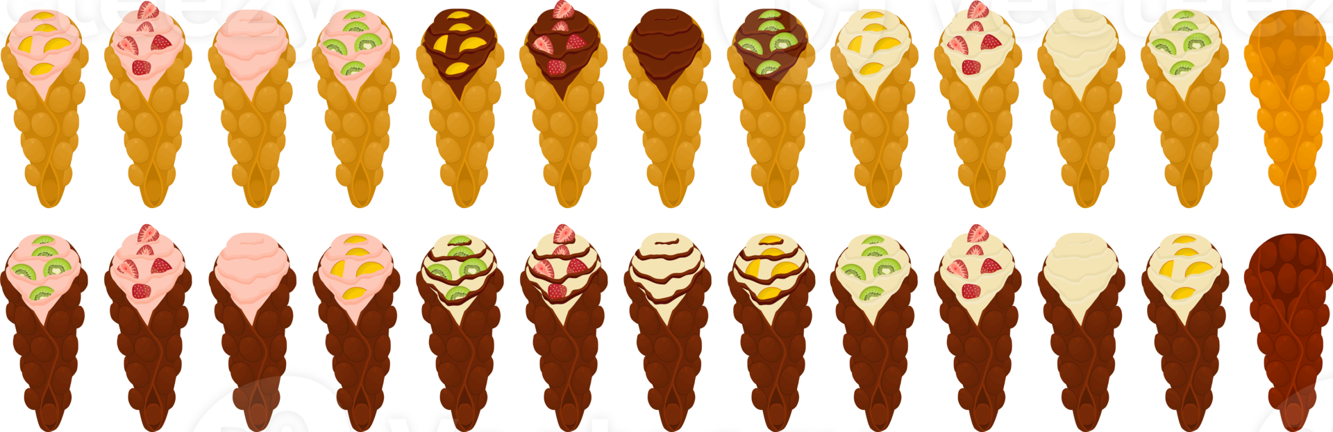 big kit different types cone waffle 18137065 PNG