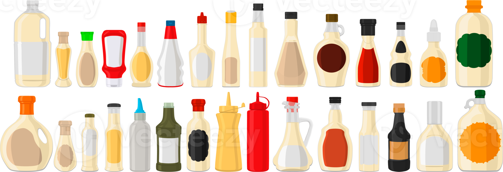big kit varied glass bottles filled liquid yogurt syrup 18137322 PNG