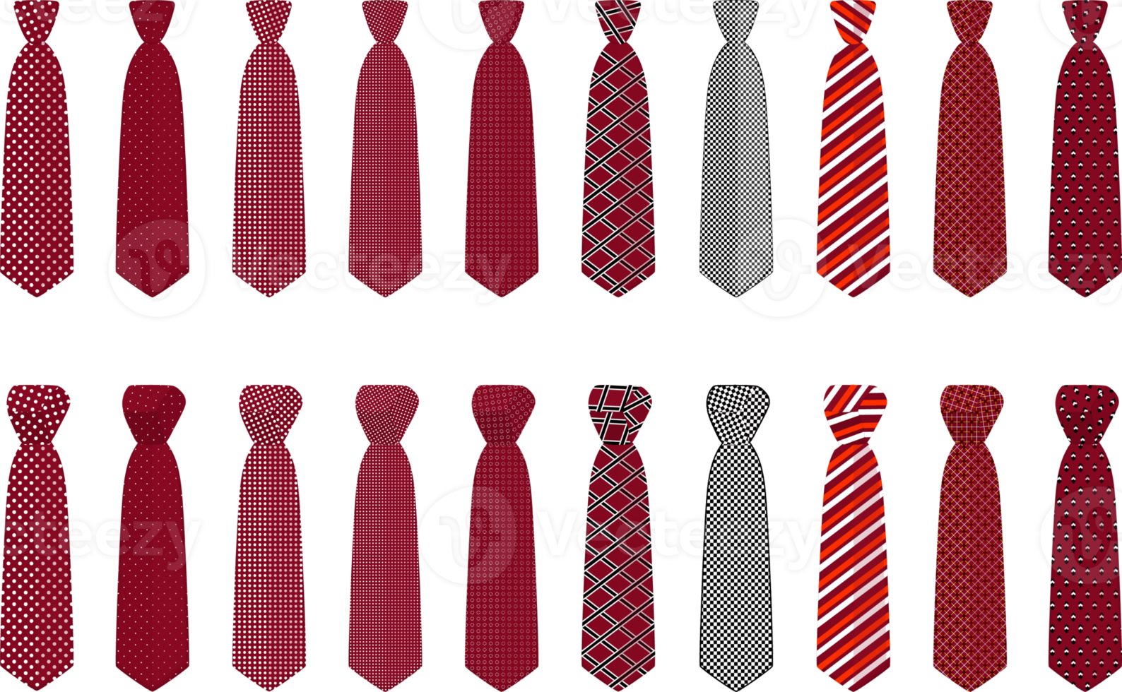 big set ties different types, neckties various size png