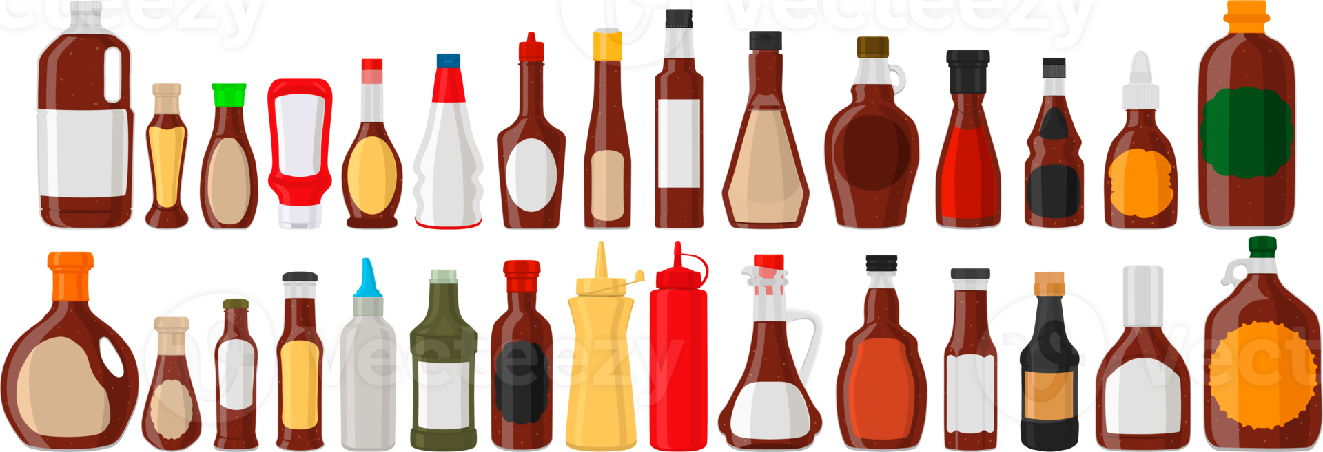 kit de garrafas de vidro variadas cheias de molho líquido chipotle png