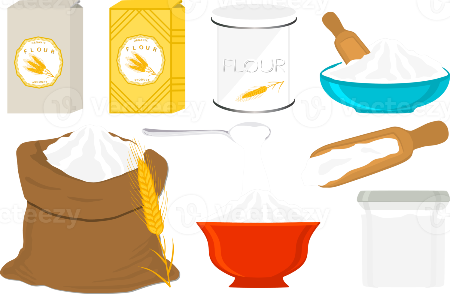 big set different types dishware filled wheat flour png