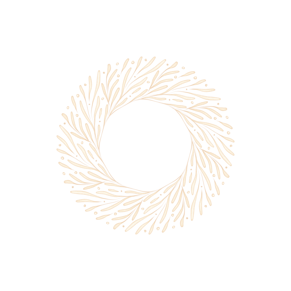 gyllene dekorativ cirkel blommig ram. botanisk runda krans med grenar, örter, växter, och löv. rustik bröllop gräns png