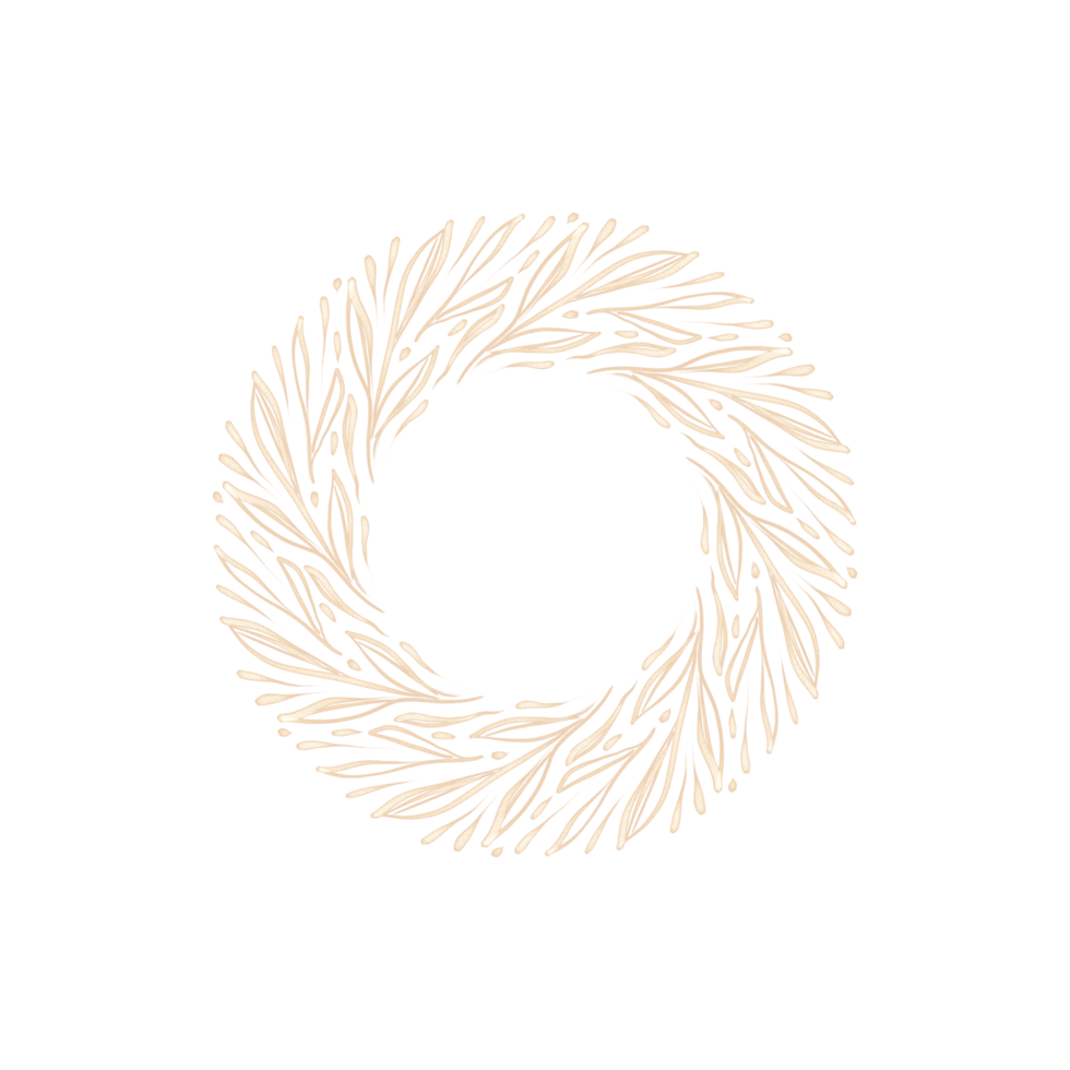 marco floral de círculo decorativo dorado. corona botánica redonda con ramas, hierbas, plantas y hojas. frontera de boda rústica png