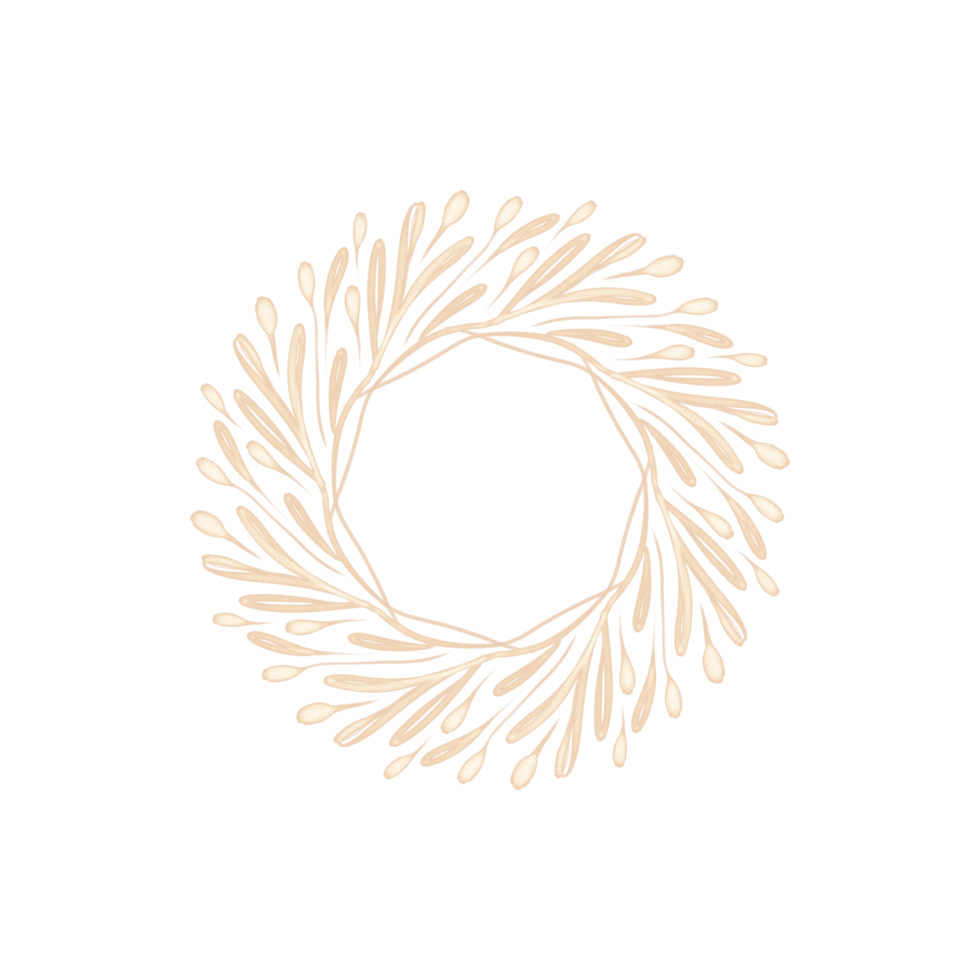 gouden decoratief cirkel bloemen kader. botanisch ronde krans met takken, kruiden, planten, en bladeren. rustiek bruiloft grens png