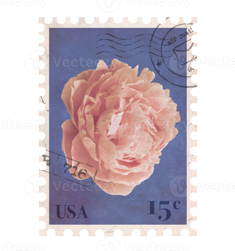 florale Vintage-Briefmarke. Retro druckbarer Poststempel mit