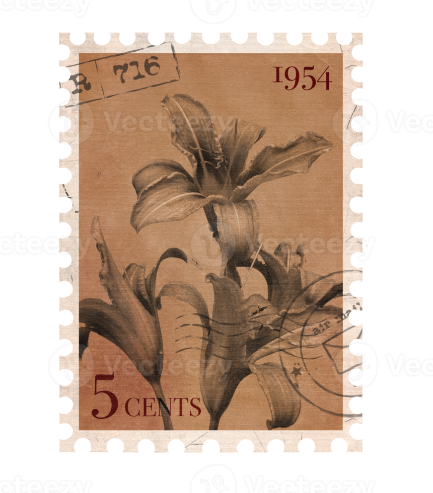 Floral vintage Postage Stamp. Retro Printable post stamp with flowers. Aesthetic cutout Scrapbooking elements for wedding invitations, notebooks, journals, greeting cards, wrapping paper png