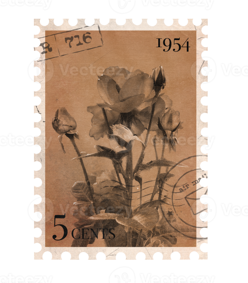 bloemen wijnoogst port stempel. retro afdrukbare post postzegel met bloemen van rozen. esthetisch uitknippen scrapbooking elementen voor bruiloft uitnodigingen, notitieboekjes, tijdschriften, groet kaarten, omhulsel papier png