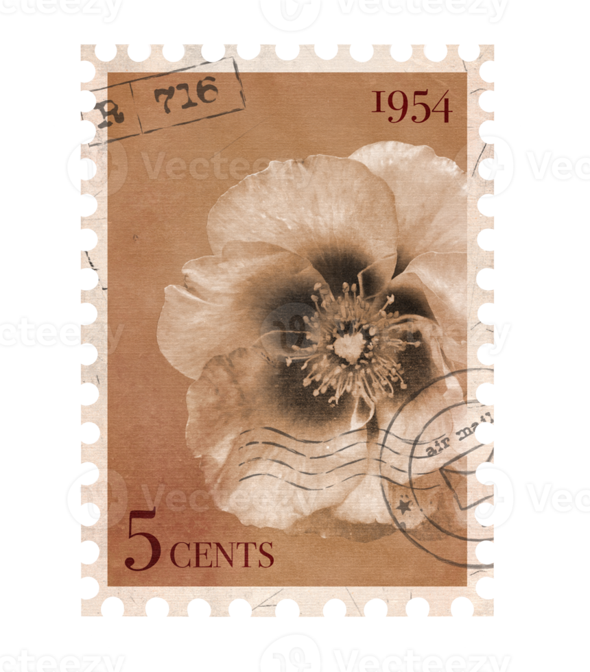 Floral vintage Postage Stamp. Retro Printable post stamp with flowers of Roses. Aesthetic cutout Scrapbooking elements for wedding invitations, notebooks, journals, greeting cards, wrapping paper png