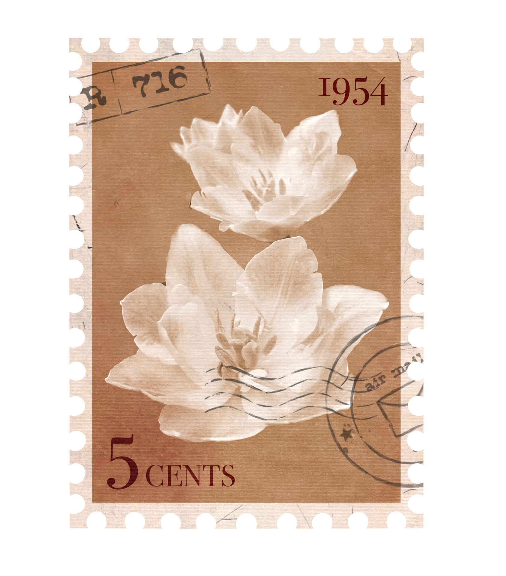 Vintage Floral Postage Stamps Set, Digital PNG Files, Antique