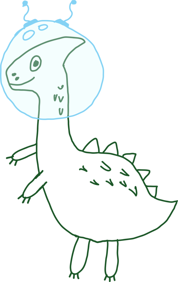 Illustration of a dinosaur astronaut in a helmet. png