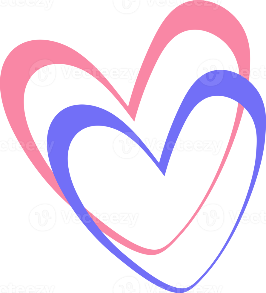 Illustration of two pink and blue hearts. png