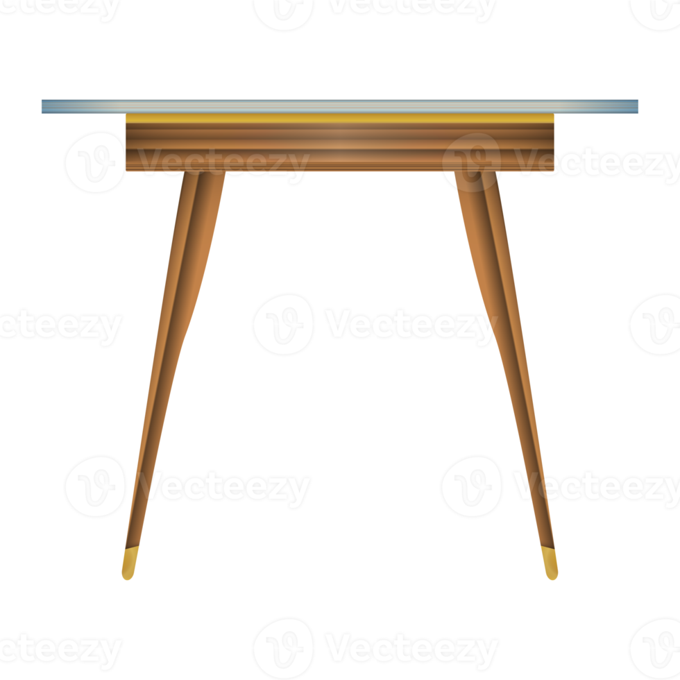 Glass tabletop wood table side view in realistic style. Transparent