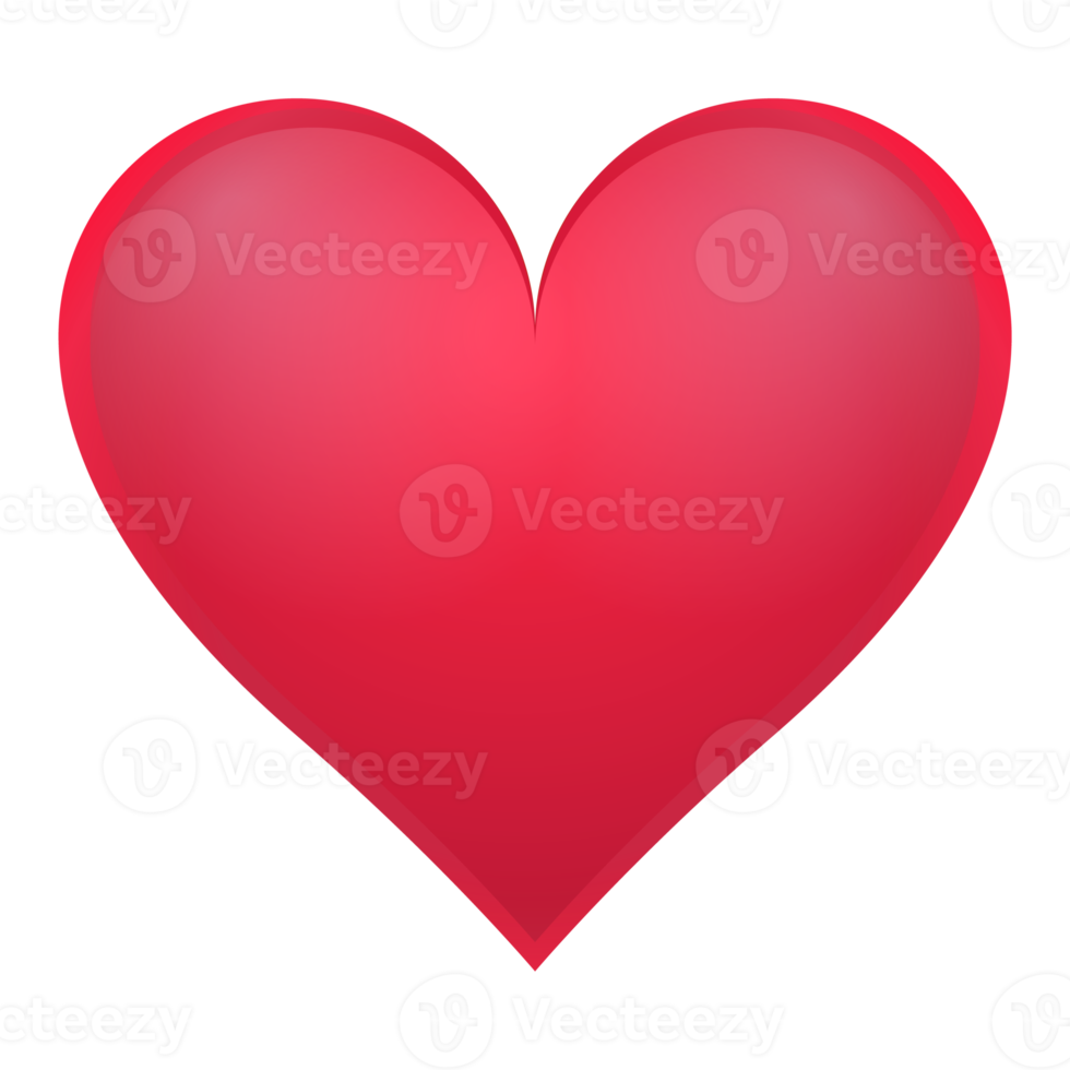 Valentine day red heart in realistic style. Simple volumetric heart icon. Colorful PNG illustration.