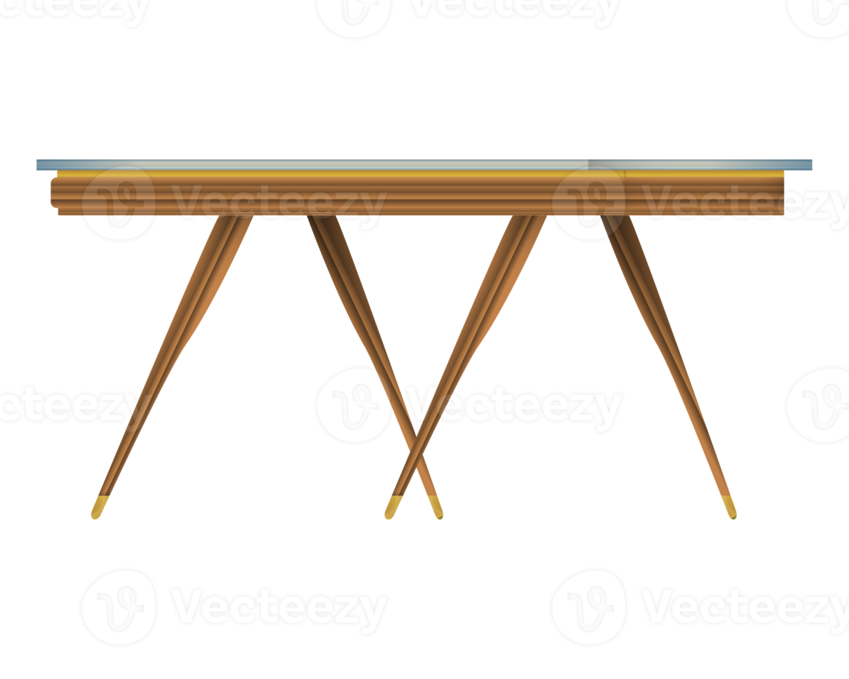Glass tabletop wood table threequarter view in realistic style
