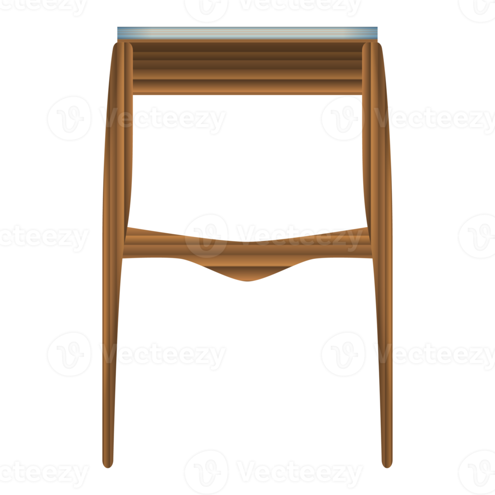 Folding wood table side view in realistic style. Turquoise table top. Home wooden furniture design. Colorful PNG illustration.