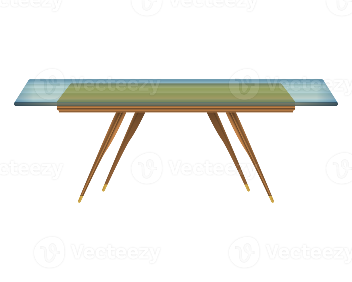 bicchiere tavolo legna tavolo superiore Visualizza nel realistico stile. trasparente tavolo superiore. casa di legno mobilia design. colorato png illustrazione.