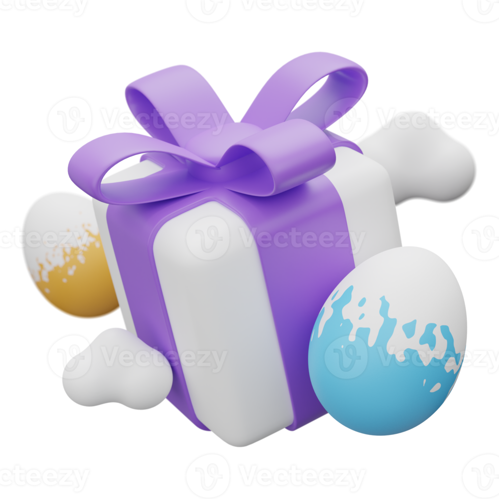 easter egg gift box levitation 3d illustration png