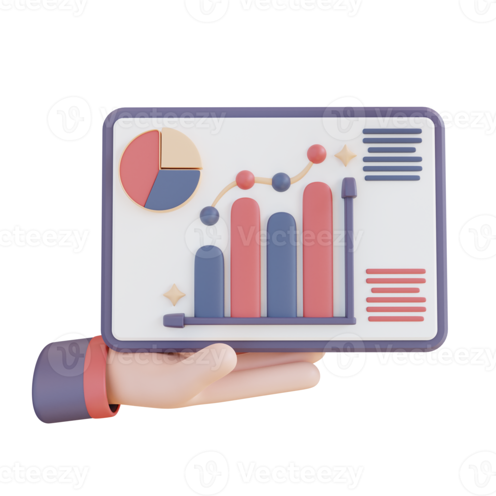 3D Illustration hand and data analysis report png