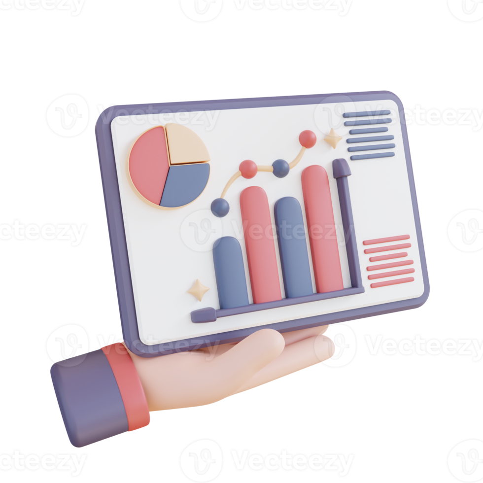3D Illustration hand and data analysis report png