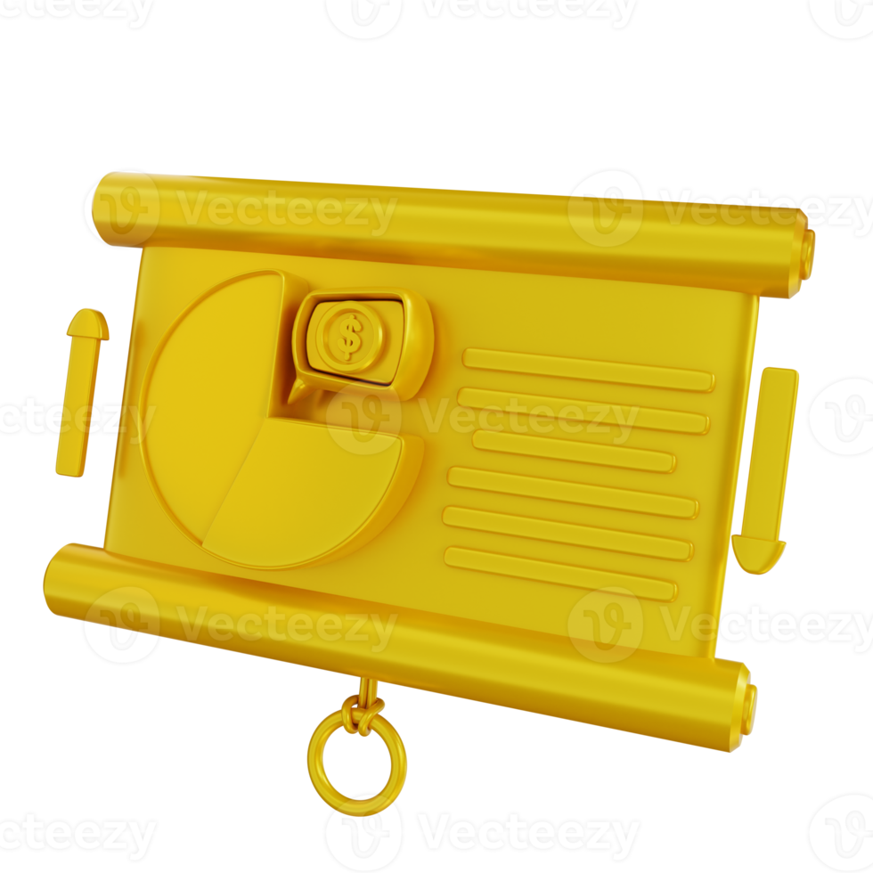 3D Illustration golden data analysis presentation png