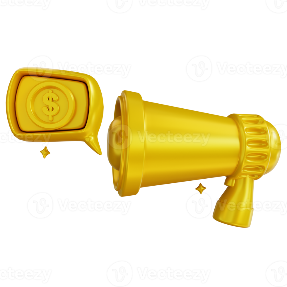3D Illustration golden megaphone and financial promotion png