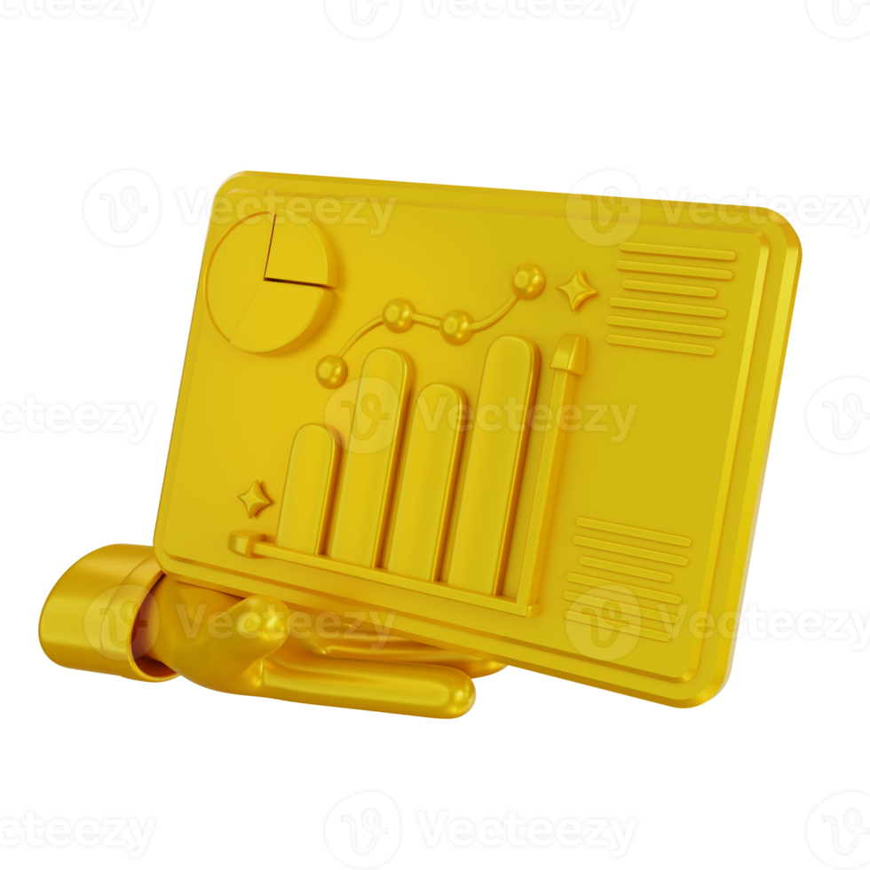 3D Illustration golden hand and data analysis report png