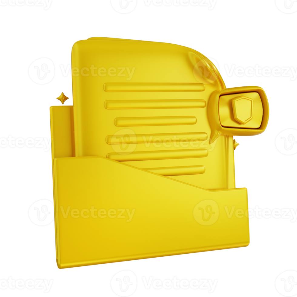 3D Illustration golden document security folder png