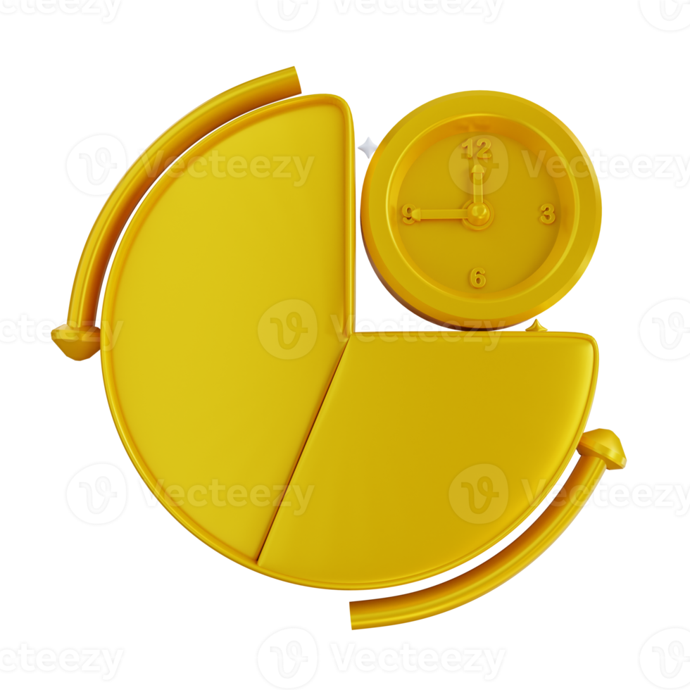 3D Illustration golden time management and pie chart png
